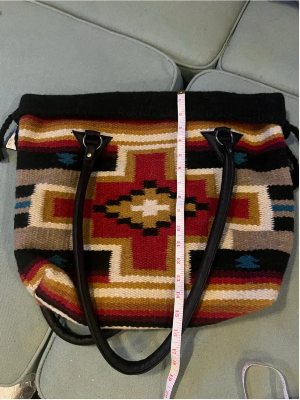 Women's Home Folk One Size Southwestern Pattern Tote Bag in Black and Red